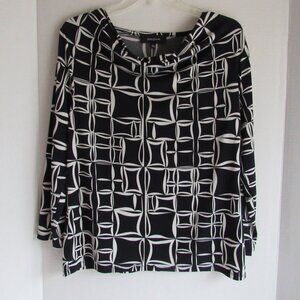 Jones Wear Black White Geometric Draped Boat Neck 3/4 Sleeve Blouse Size Large